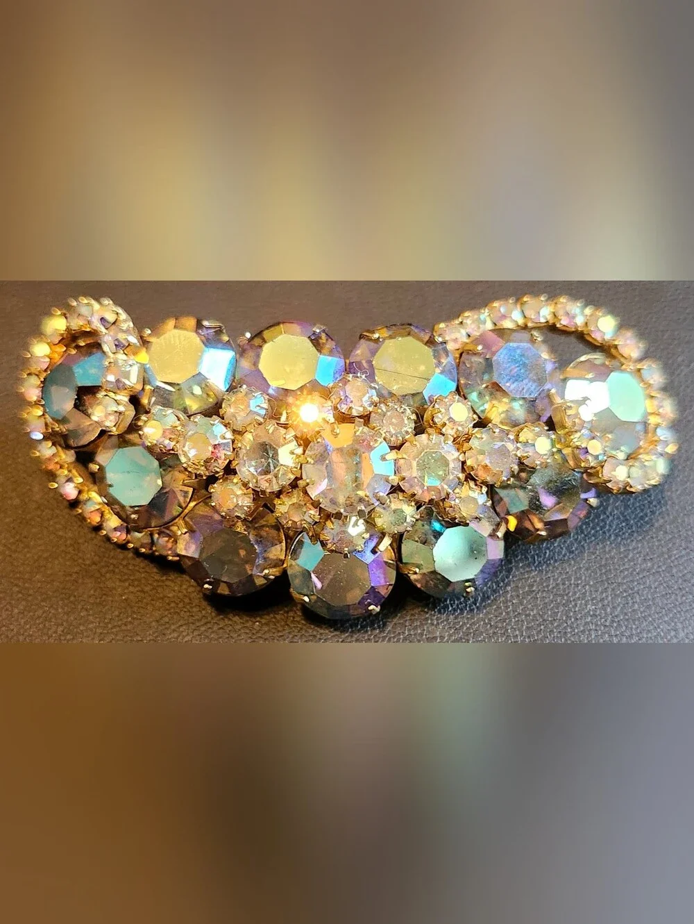 Vintage Aurora Borealis Prong-set Rhinestone Brooch